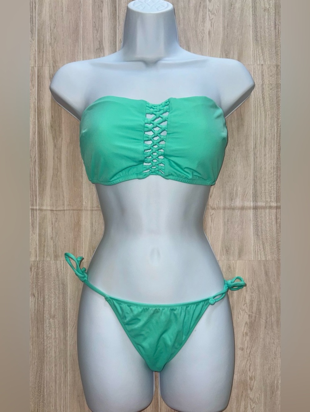 Victoria's Secret Mint Green Bandeau Lace-Up Bikini + FREE addition top! - Picture 2 of 16